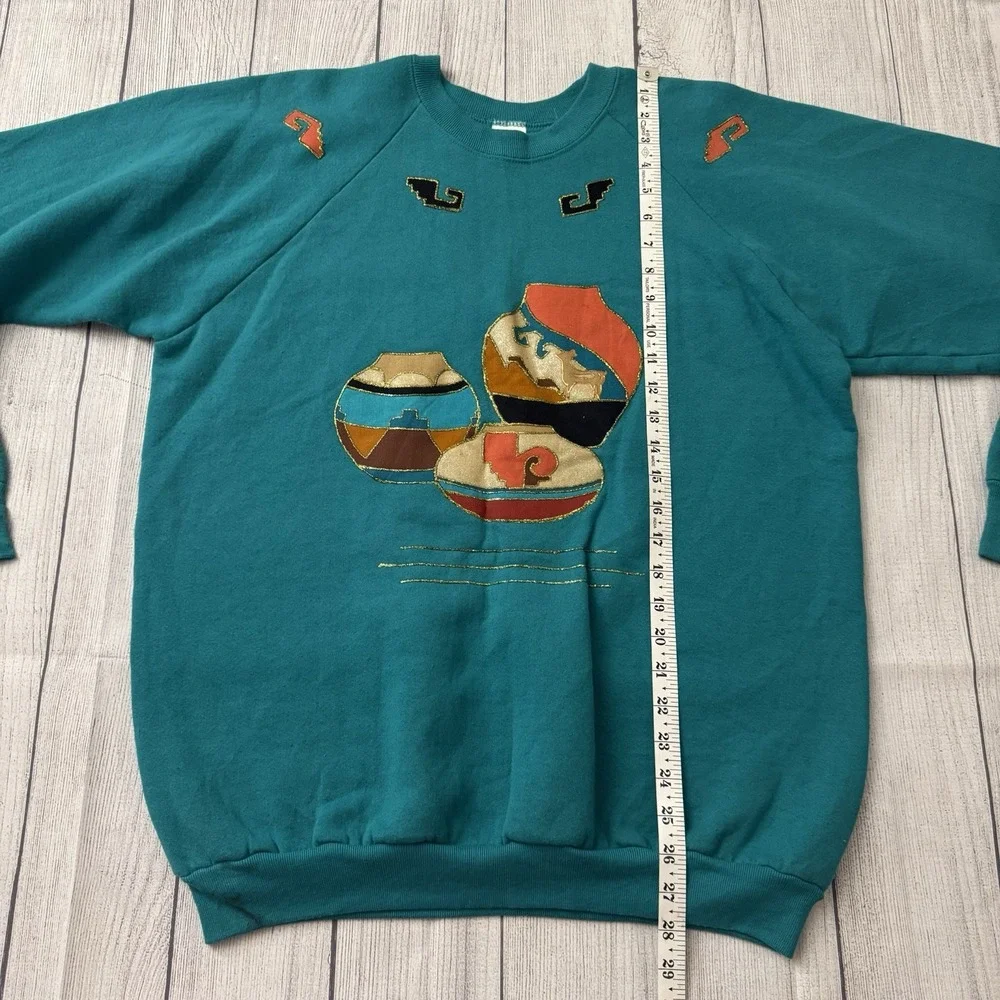 Vintage Her Way Southwest‎ Motif Crewneck Sweatshirt Sz XL Puffy Paint Glitter - Picture 7 of 9